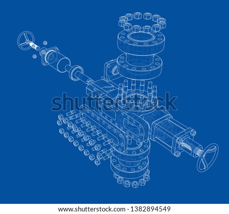 Blowout preventer. Wire frame style. Vector rendering of 3d. Concept of the oil industry