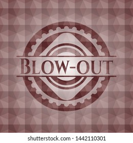 Blow-out red emblem with geometric pattern background. Seamless.