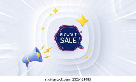 Blowout sale bubble banner. Neumorphic offer 3d banner, poster. Discount chat sticker. Reduction offer icon. Blowout sale promo event background. Sunburst banner, flyer or coupon. Vector