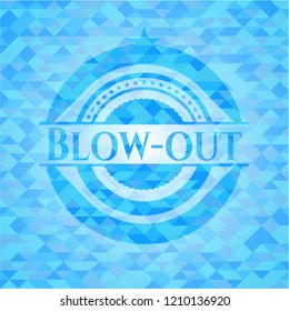 Blow-out sky blue emblem with mosaic background
