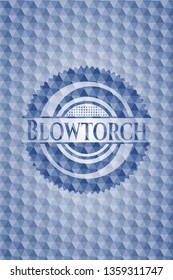 Blowtorch blue emblem with geometric pattern background.