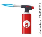 Blowtorch with blue flame isolated on white background. Manual gas torch burner, Welding flame tool icon. Vector illustration
