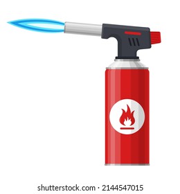 Blowtorch with blue flame isolated on white background. Manual gas torch burner, Welding flame tool icon. Vector illustration