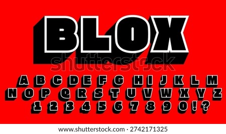 Blox Bold 3D Font - Black Blocky Alphabet with White Outline