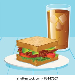 BLT With Avocado And Iced Tea - Vector