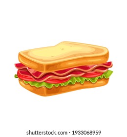 BLT sandwich with bacon, lettuce and tomato vector illustration.