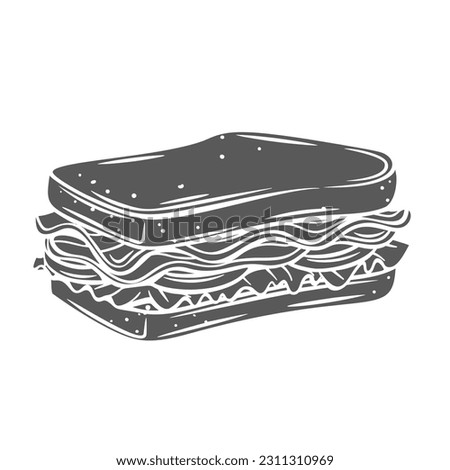 BLT sandwich glyph icon vector illustration. Stamp of bread slices filled with bacon, lettuce salad and tomato ingredients, traditional American fastfood sandwich for breakfast, lunch or dinner
