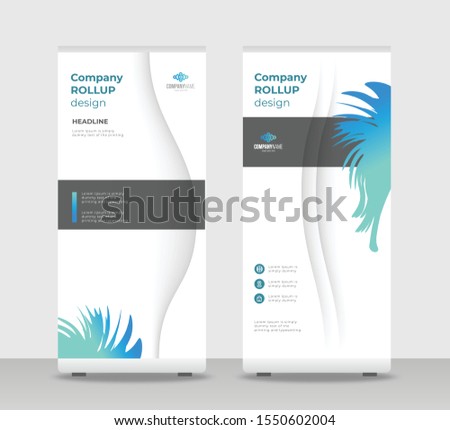Blu gray Abstract Shapes Modern Exhibition Advertising Trend Business Roll Up Banner Stand Poster Brochure flat design template creative concept. Blu gray Roll Up EPS. Presentation Cover