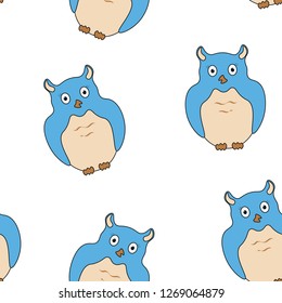 blu owls cute animal vector seamless pattern