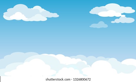 Blu sky with white clouds background. Vector illustration.