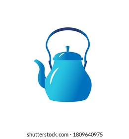 The blu teapot is for the kitchen. Vector illustration isolated on white background. For icons or logos. 