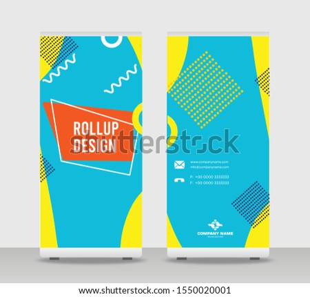 Blu yellow Abstract Shapes Modern Exhibition Advertising Trend Business Roll Up Banner Stand Poster Brochure flat design template creative concept. Blu yellow Roll Up EPS. Presentation