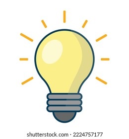 Blub vector icon. Bright yellow light bulb isolated on a white background. Light blub vector with electric inside and rays shine, idea, creative thinking. Idea concept, Flat vector design.