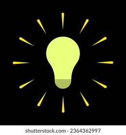Blub vector icon. Bright yellow light bulb isolated on a white background. Light blub vector with electric inside and rays shine, idea, creative thinking. Idea concept, Flat vector design.