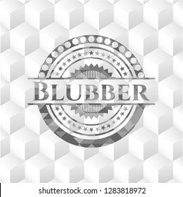 Blubber realistic grey emblem with cube white background