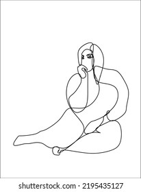 Blubbery woman face and body line art drawing