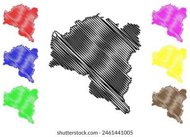 Ilustración vectorial de mapas del distrito de Bludenz (República de Austria o estado de Österreich, Vorarlberg o Vorarlbearg), bosquejo de garabatos Mapa de Bezirk Bludenz