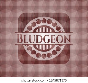 Bludgeon red badge with geometric background. Seamless.