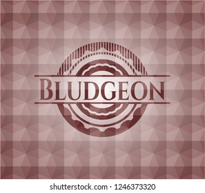 Bludgeon red seamless badge with geometric pattern background.