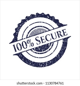 Blue 100% Secure distress grunge stamp