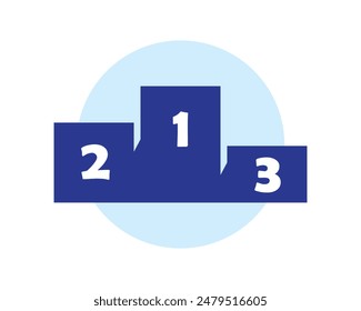 Blue 123 winners podium stage icon flat vector. Place, platform, position, prize, stand, success, third, championship. Can use for banner, web design, poster. Vector isolated on white background.