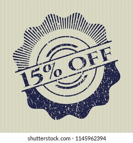 Blue 15% off distressed grunge style stamp