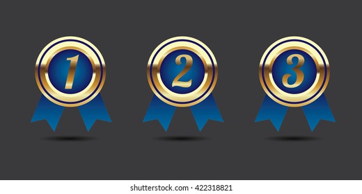 Blue 1st 2nd 3rd label and badge gold border with ribbon