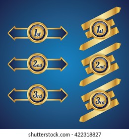 Blue 1st 2nd 3rd label and badge gold border with ribbon