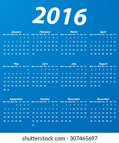 blue 2016 calendar modern simple design