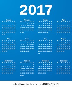 blue 2017 calendar modern simple design