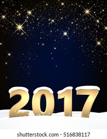 Blue 2017 New Year background with snow. Vector illustration.