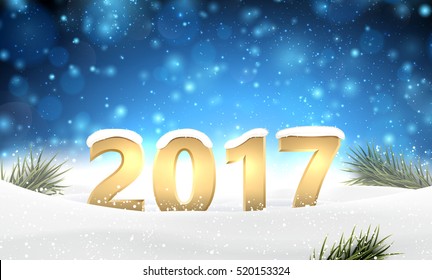 Blue 2017 New Year background with snow. Vector illustration.