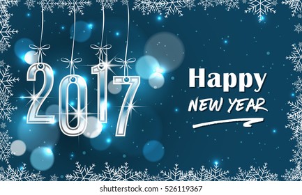 Blue 2017 New Year banner with snowflakes.