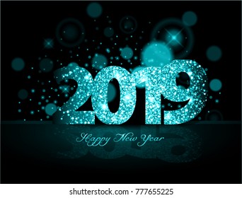 Blue 2019 happy new year on the background