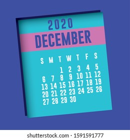 blue 2020 december calendar design, Planner time event moth date day page plan and reminder theme Vector illustration