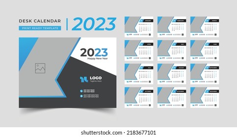 Blue 2023 new year calendar template, Desk Calendar, template vector, table calendar 2023