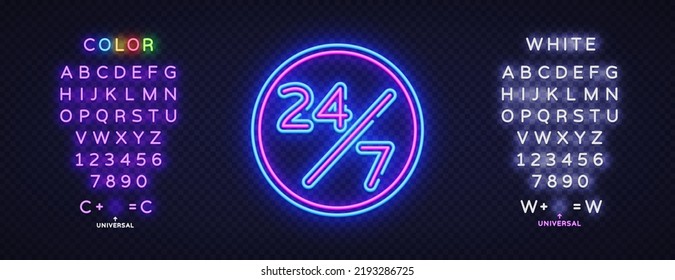 Blue 24 neon on black background. Neon glow background. Vector icon