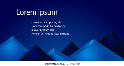 blue 3d abstract geometric overlap on blue space background for message and text. mountain style.