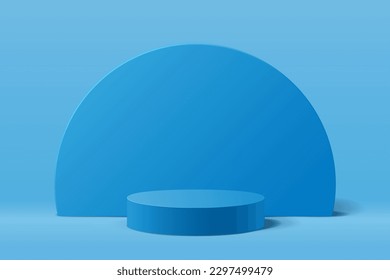 Blue 3D abstract minimal scene for mockup product presentation background, Cylinder podium for display product and circle shape behind, Vector illustration