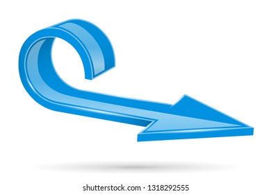Blue 3d arrow, curled up. Vector illustration isolated on white background