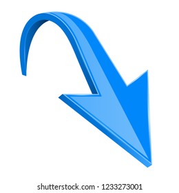 Blue 3d arrow. Down shiny icon. Vector illustration isolated on white background