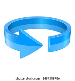 Blue 3d arrow. Horizontal circle. Vector illustration isolated on white background