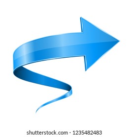 Blue 3d arrow. Spiral web icon. Vector illustration isolated on white background