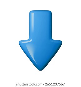 Blue 3D arrow vector illustration symbolizing download or direction. Perfect for web, app icons, and infographic design. Trendy and attention-grabbing graphic element.