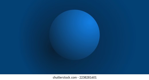 Blue 3D Ball on Dark Blue Background - Modern Style Minimalist Multi Purpose Background Design Template with Copyspace for Web, Covers, Brochures, Posters or Placards in Editable Vector Format