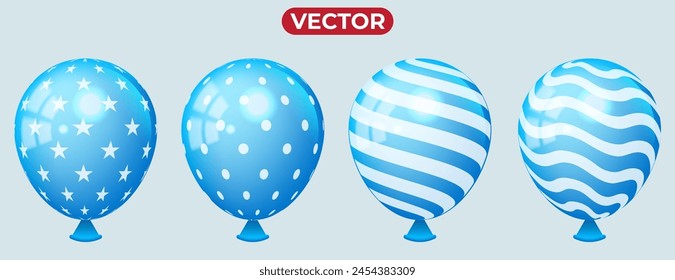 blue 3d balloons illustration set for birthday celebration, new year and other celebration