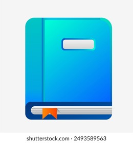 Blue 3d book vector icon. Hardcover educational literature. Scientific volume mathematical and geometric formulas. Interesting fiction and classics. Extensive knowledge and entertainment.