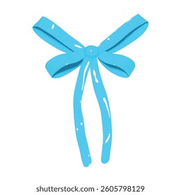 Blue 3D bow with plastic effect. Bow in cute doll style. Vector illustration