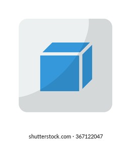 Blue 3D Box Icon On Grey Rounded Square Button On White