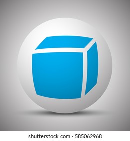 Blue 3D Box icon on white sphere